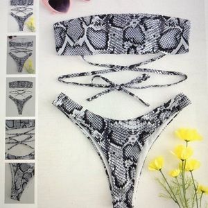 ZAFUL snake print tie bandeau bikini